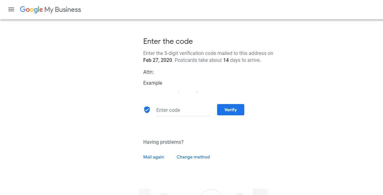Enter the verification code in Google My Business