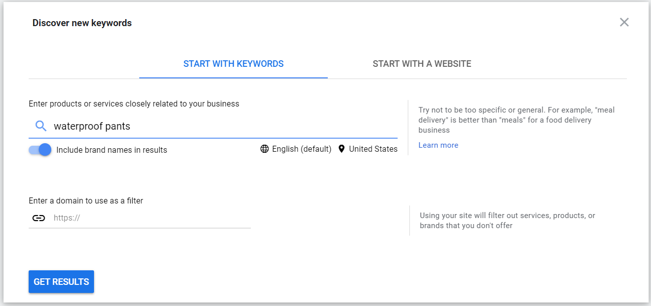 List of keyword ideas