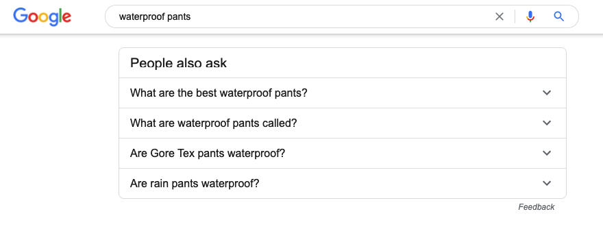 The “People also ask” section of Google search results.