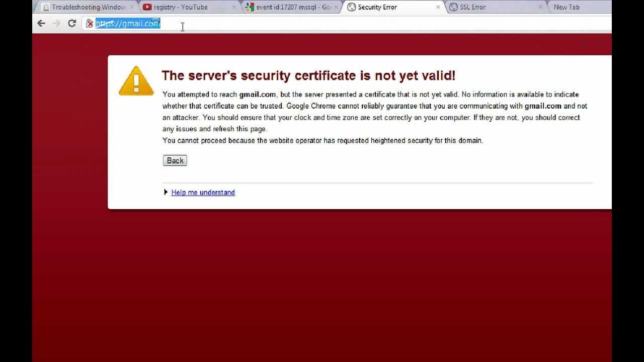 server security certificate not valid