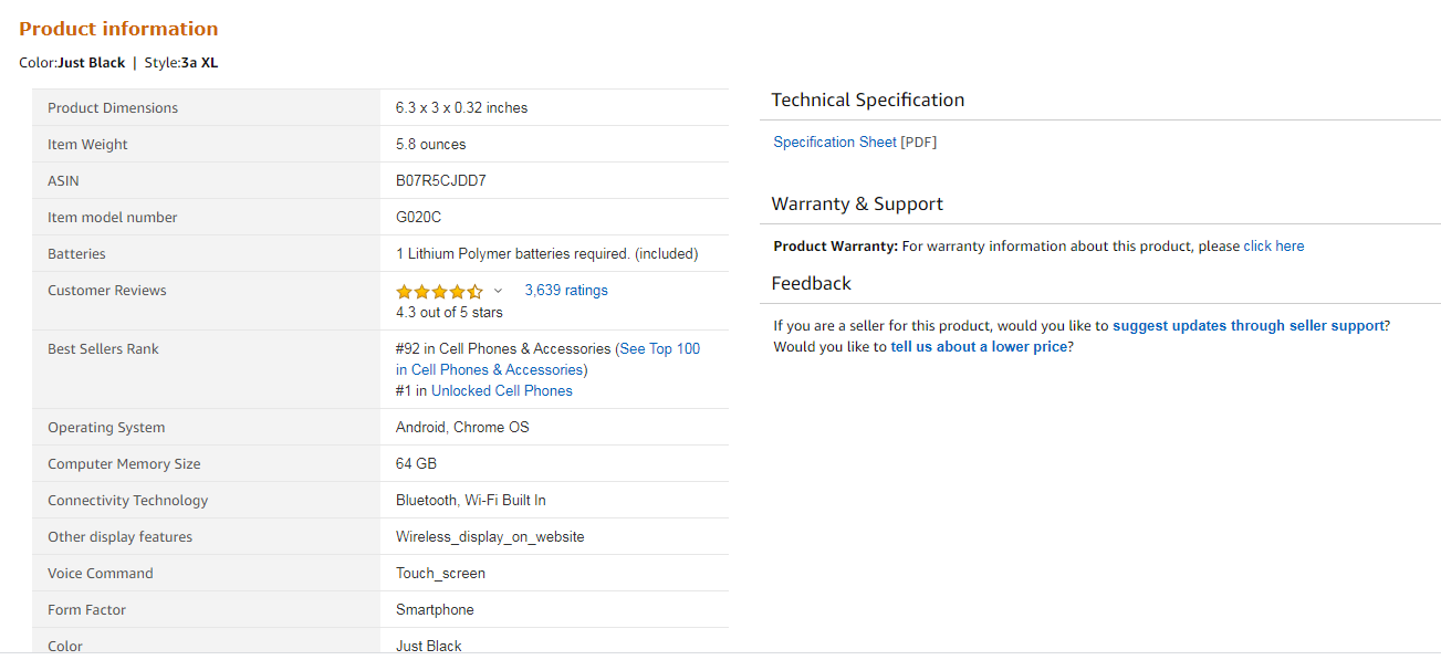 product information