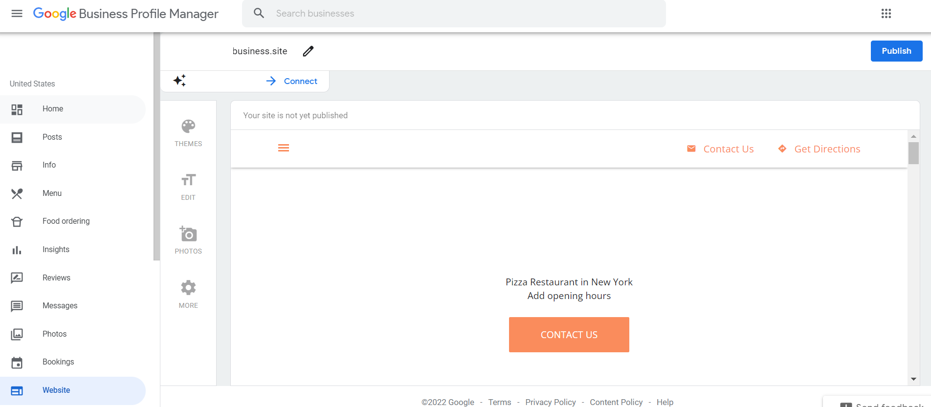 website section in GMB